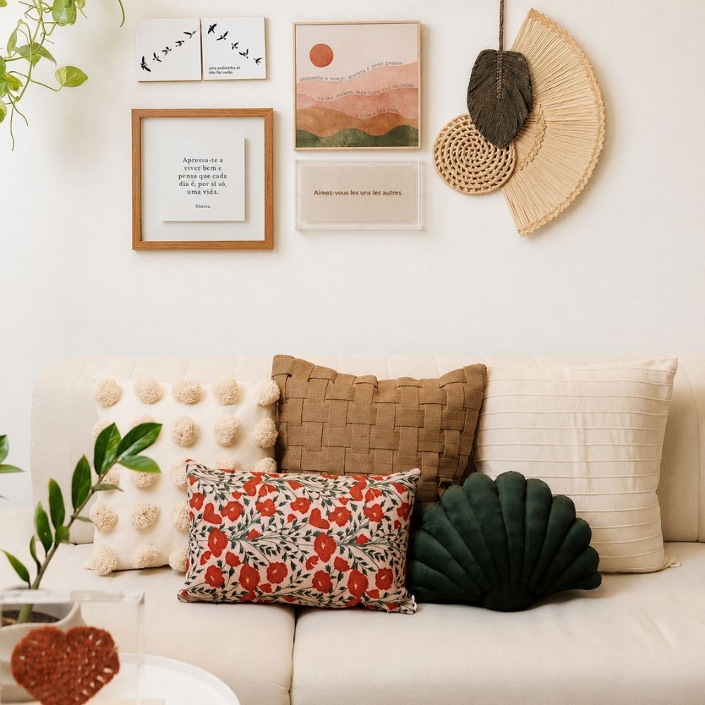 Quadro Decorativo Sêneca 35x35 cm com Moldura de Madeira e Vidro Flutuante para Decoração Inspiradora
