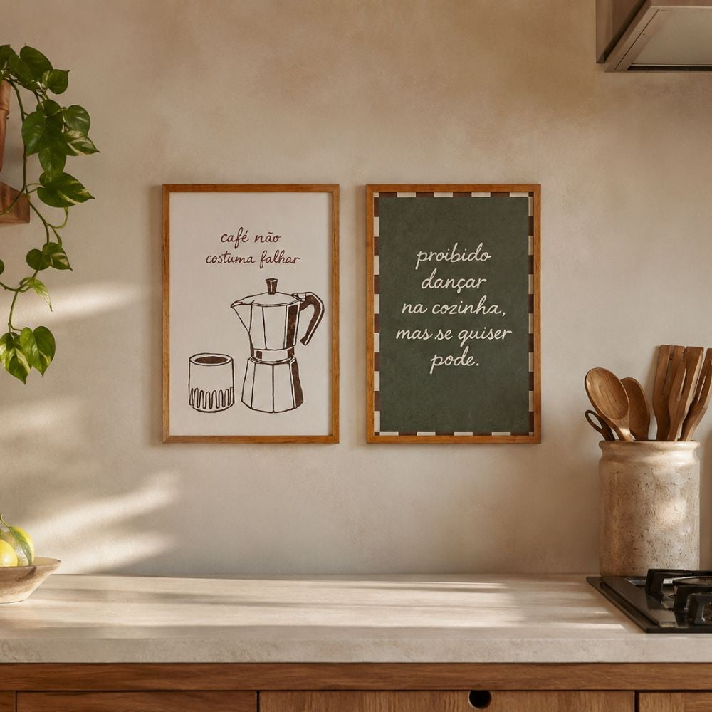 Quadro Decorativo Proibido Dançar na Cozinha, Mas Se Quiser Pode 20x30cm com Moldura de Madeira e Vidro