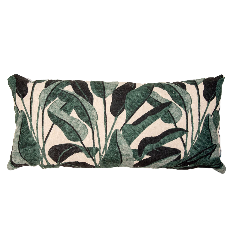 Almofada Baguete Folhagens em Verde com Enchimento 52 x 24 cm