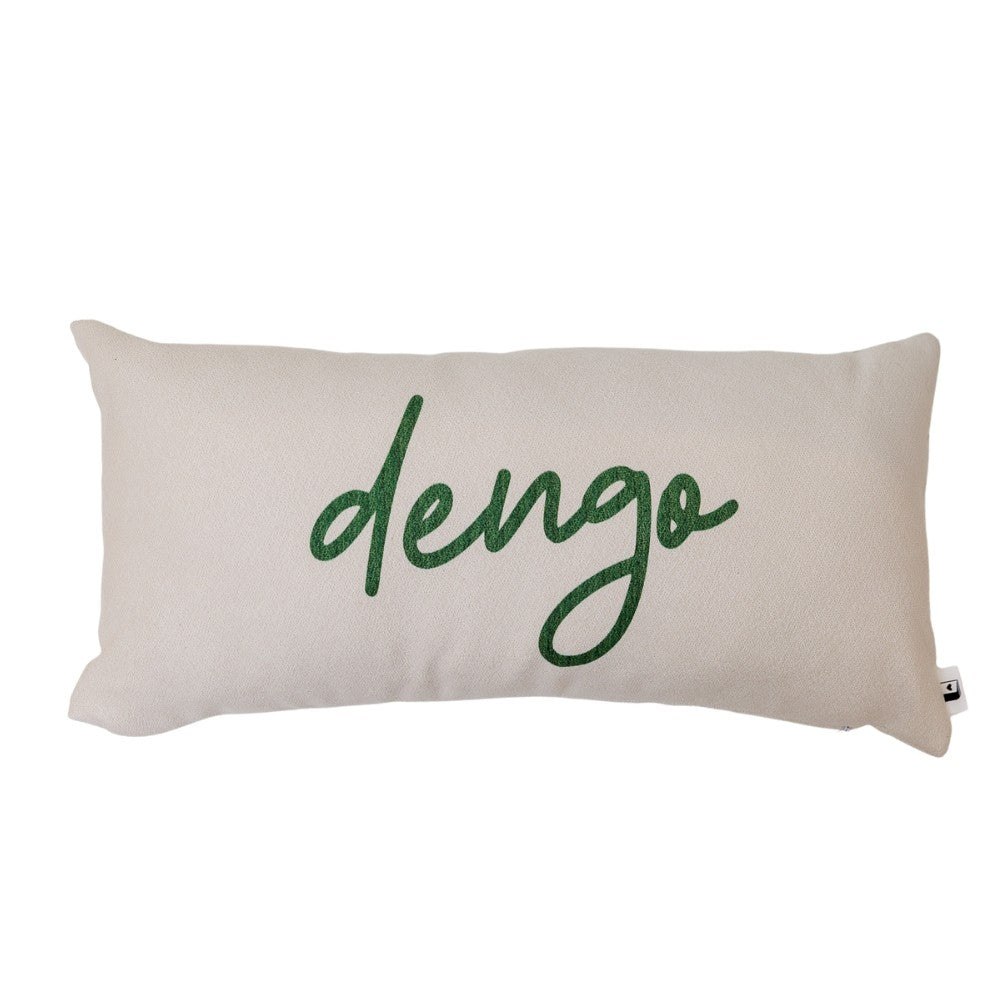 Almofada Baguete Frase Dengo em Verde Fundo Off White 52 x 24 cm