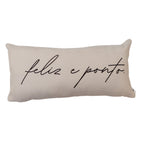 Almofada Baguete off-white com Frase Feliz e Ponto Enchimento 52 x 24 cm