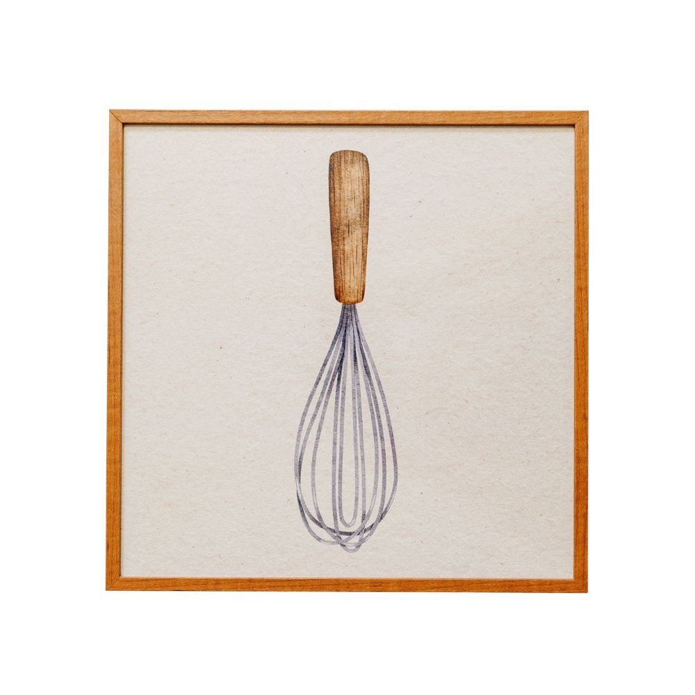 Quadro Decorativo Batedor de Arame 26x26cm com Moldura de Madeira e Vidro