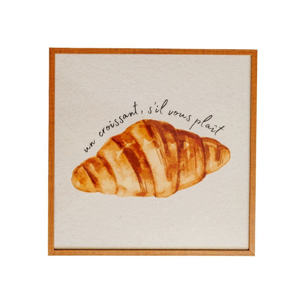 Quadro Decorativo Croissant 26x26cm com Moldura de Madeira e Vidro