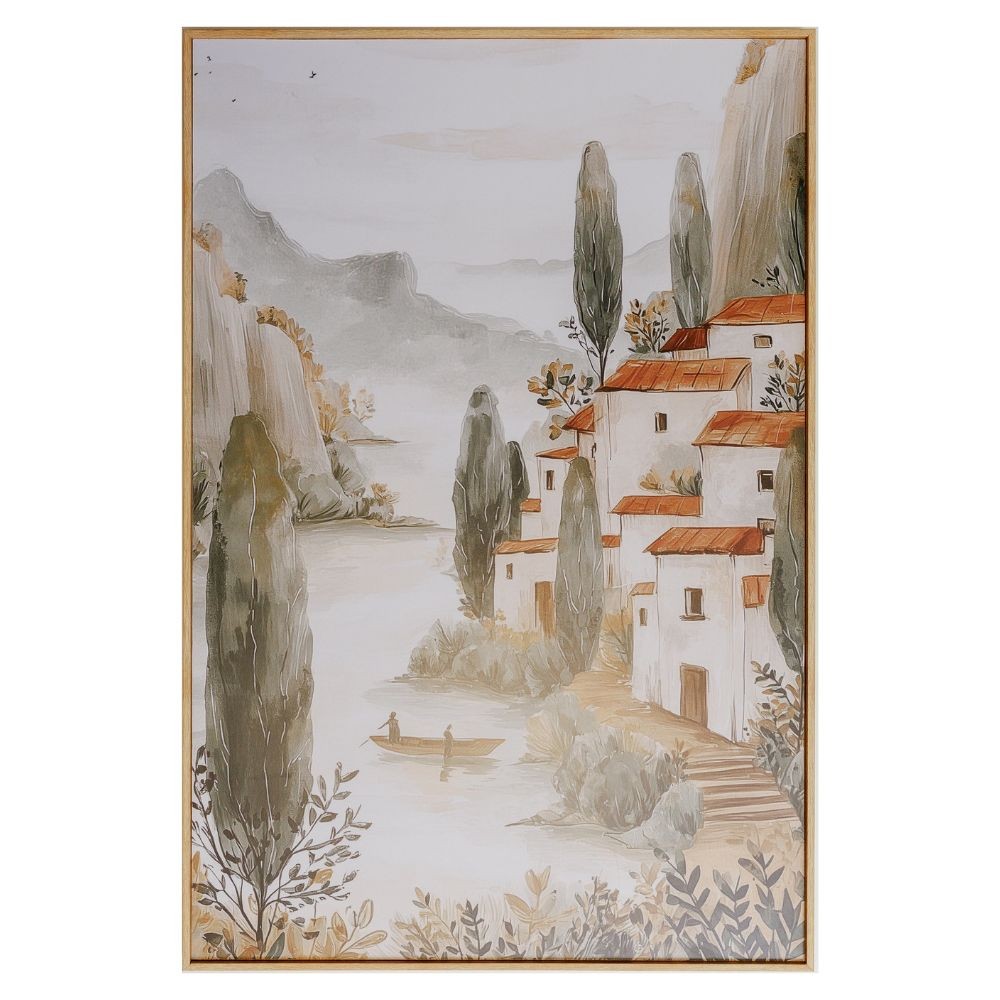 Quadro Decorativo Paisagem Mediterrânea 40x60 com Moldura de Madeira