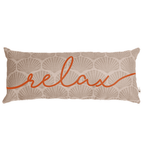Almofada Baguete com Frase Relax e Fundo em Conchinhas 52 x 24 cm