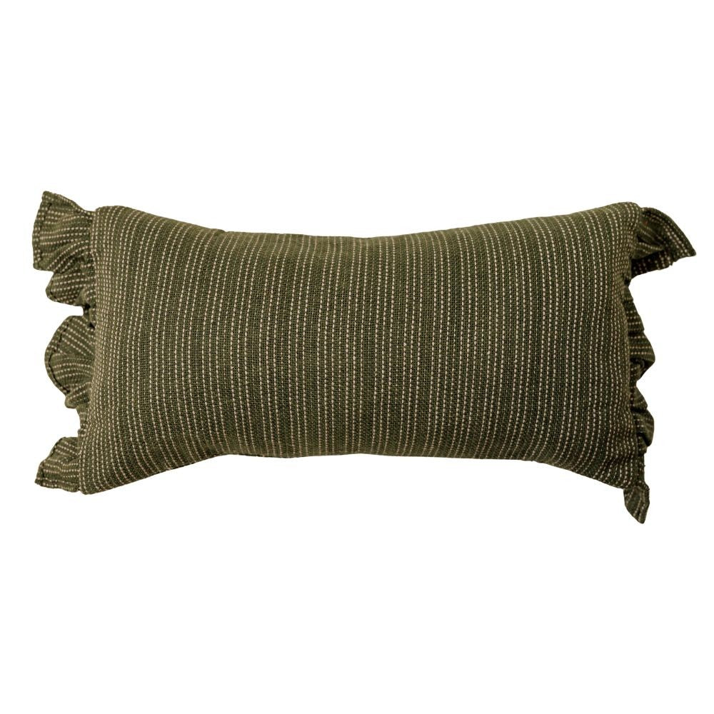 Almofada Decorativa Retangular Verde Oliva com Babados 30x60cm