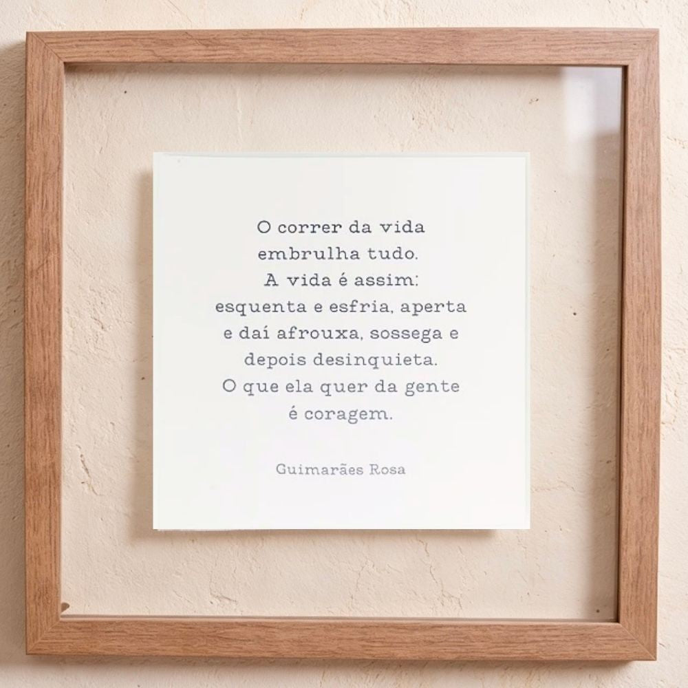 Quadro Guimarães Rosa  35 35 cm  Moldura de Madeira com Vidro Flutuante
