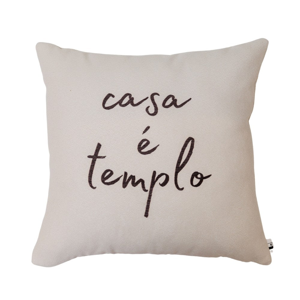 Almofada Decorativa com Frase Casa É Templo Enchimento e Zíper45 x 45 cm