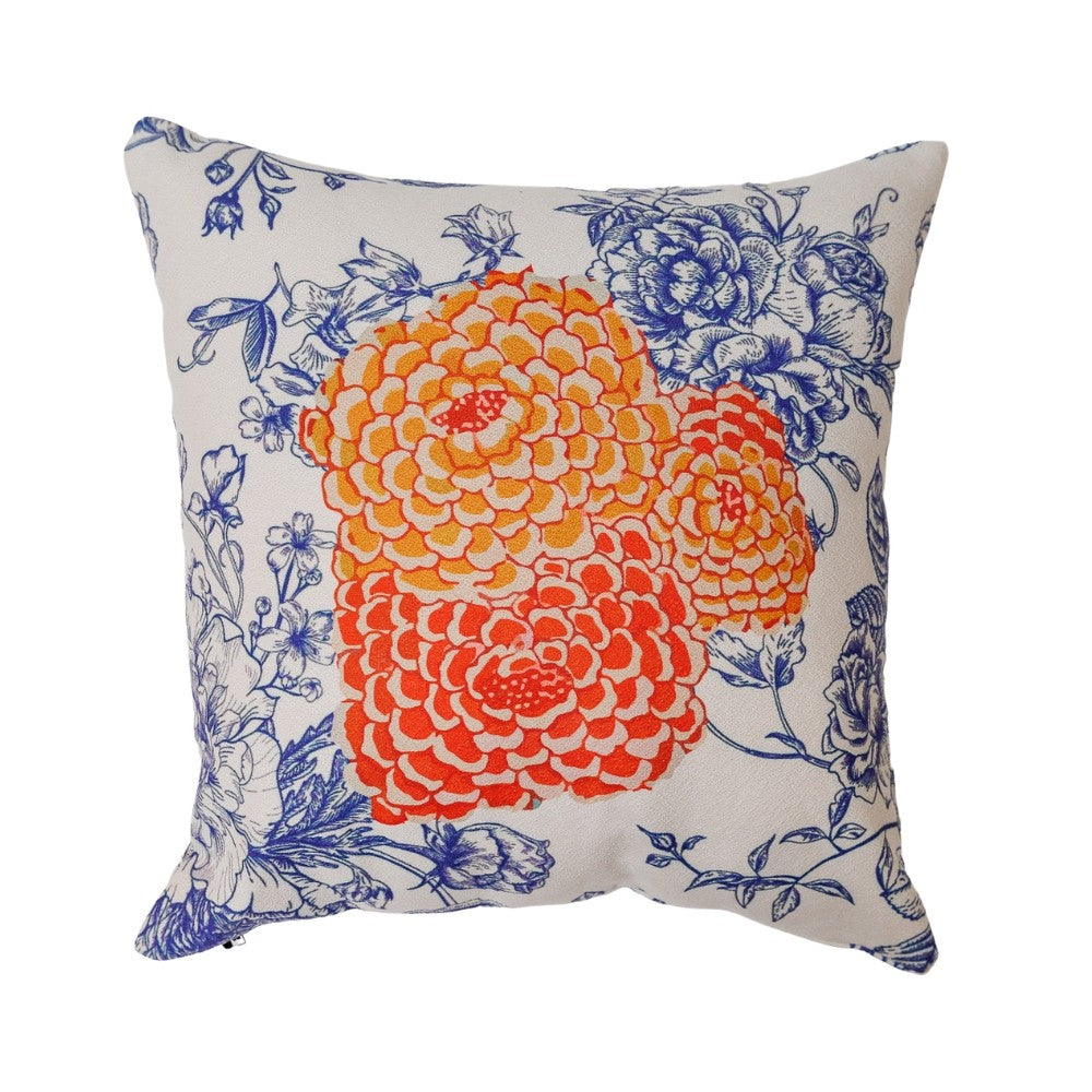 Almofada Flor de Tangerina Azul e Laranja com Enchimento 45 x 45 cm