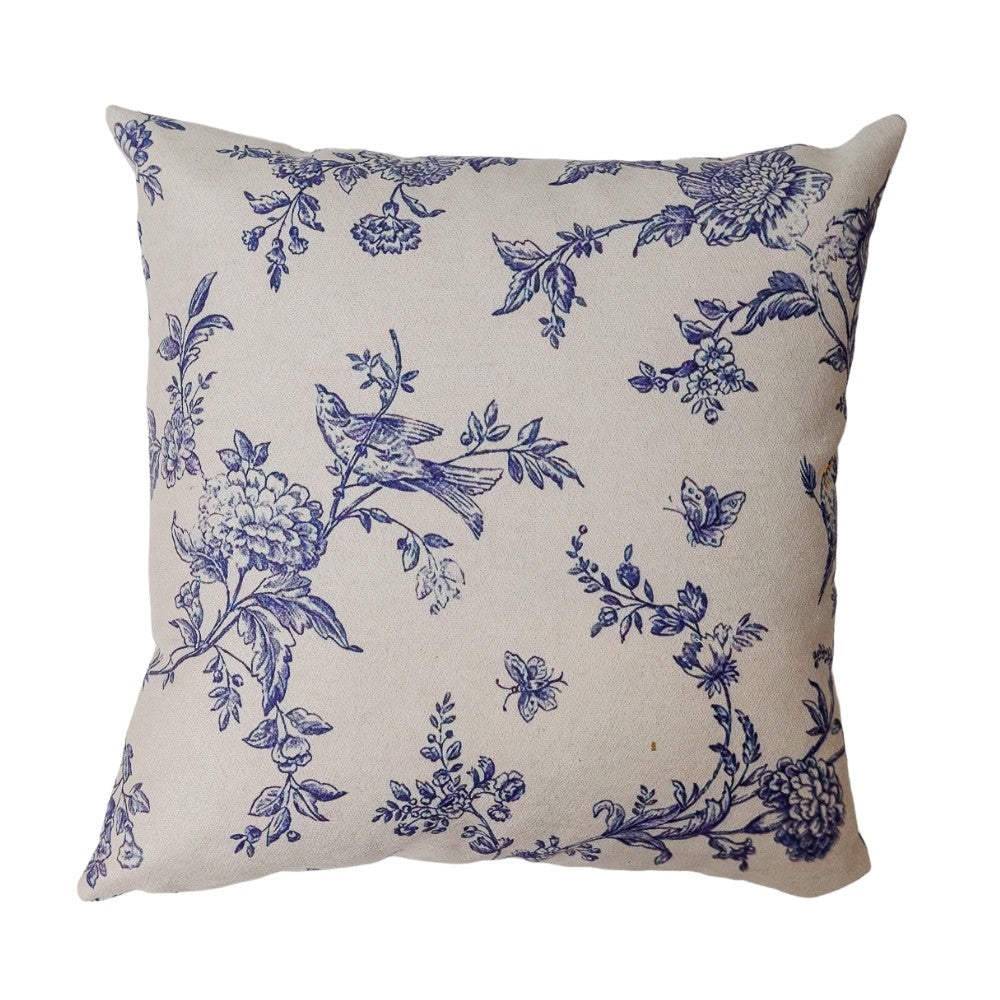 Almofada Decorativa Floral Romantic Azul com Enchimento 45 x 45 cm