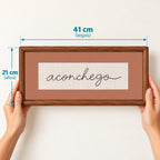 Quadro Decorativo Bordado à Mão Aconchego 21x41 cm com Paspatur Terracota e Moldura de Madeira