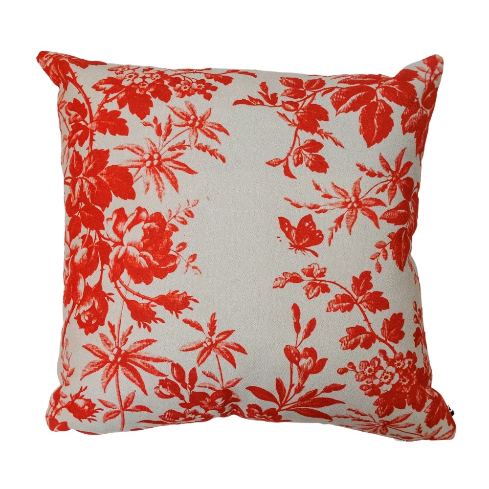Almofada com Flores Vermelhas Enchimento e Fechamento Ziper 45 x 45 cm