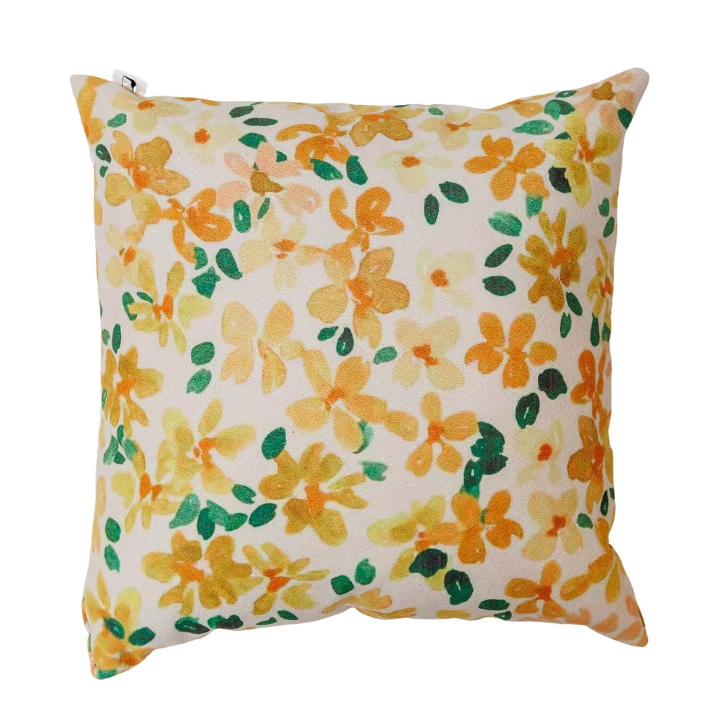 Almofada Floral em Amarelo com Enchimento e Zíper 45 x 45 cm