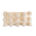 Almofada Baguete com Pompons Cor Crua Fechamento em Ziper 45 x 30 cm