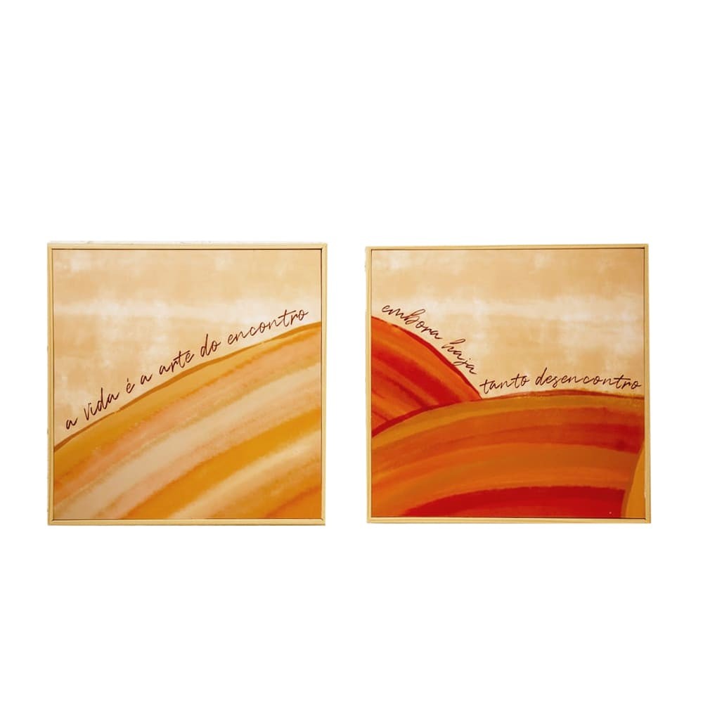 Duo Quadros Vida 20x20 cm em Moldura Filete com Estampa Poética