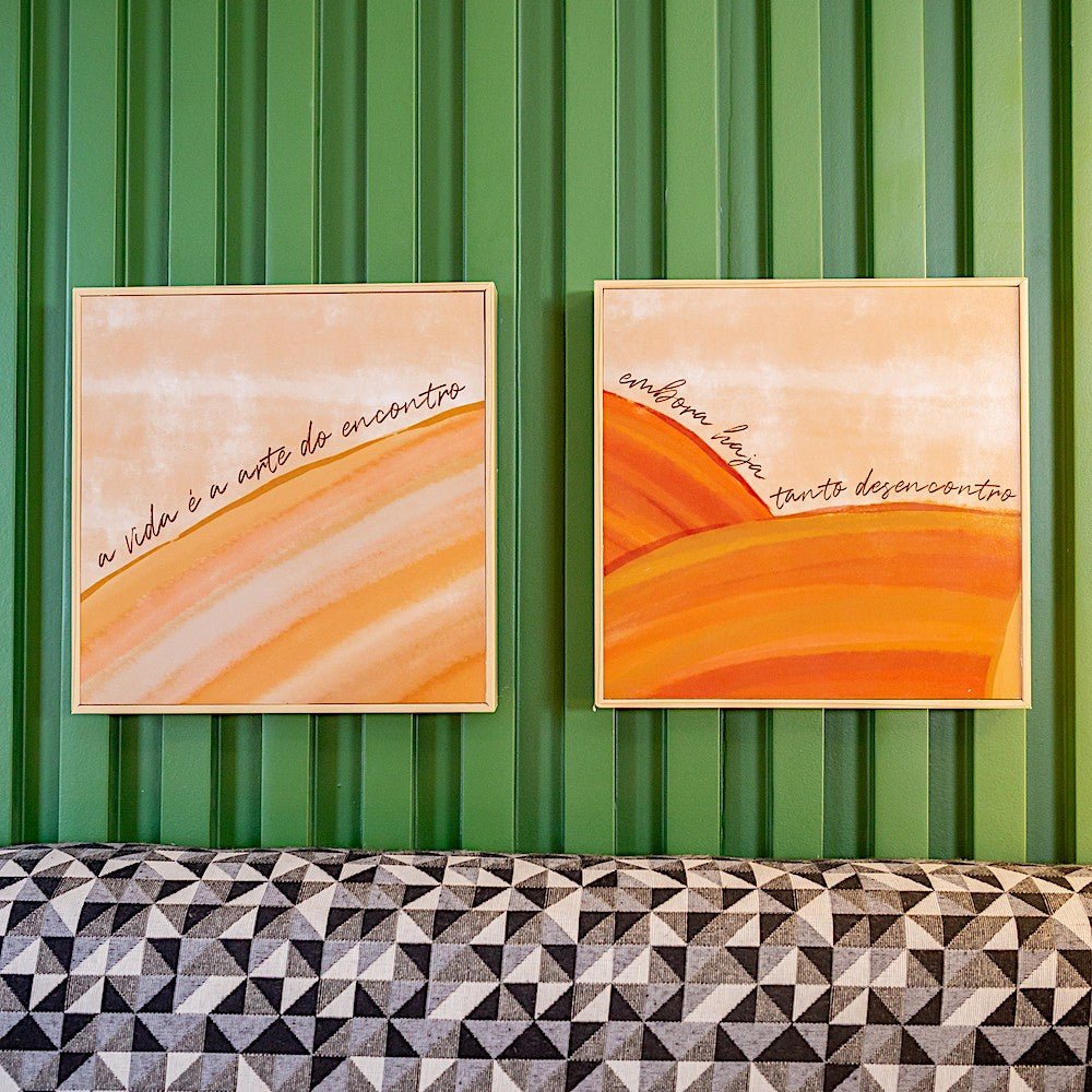 Duo Quadros Vida 20x20 cm em Moldura Filete com Estampa Poética