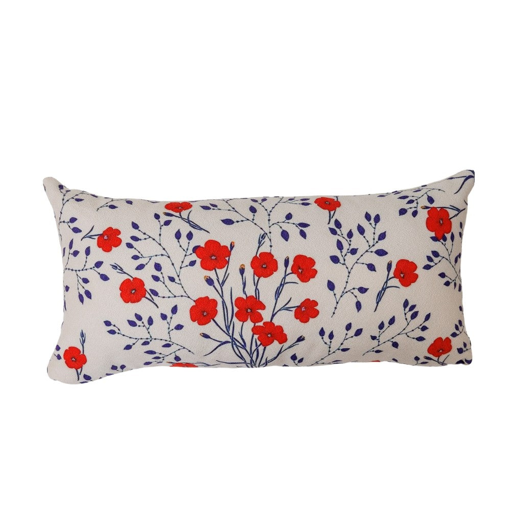 Almofada Baguete Belle Floral Vermelho e Azul Enchimento 50 x 30 cm