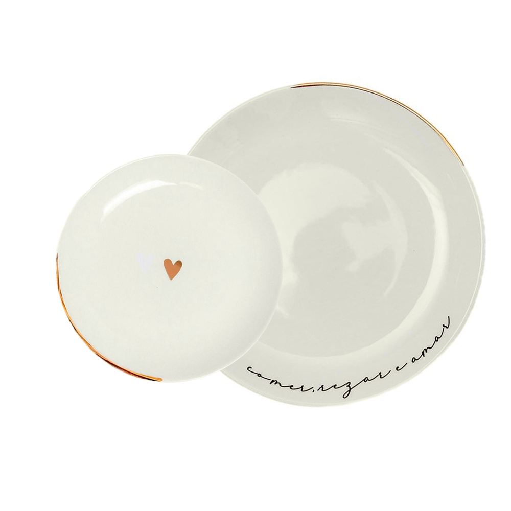Conjunto de Louça Comer, Rezar e Amar - 02 Peças
