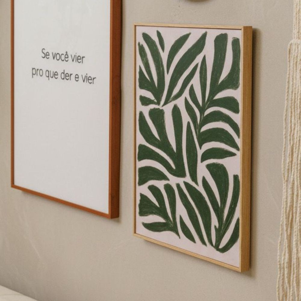 Quadro Decorativo Folhagens Abstratas Verde 30x40cm  Moldura Filete