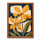 Quadro Botânico Flores Amarelas com Moldura de Madeira