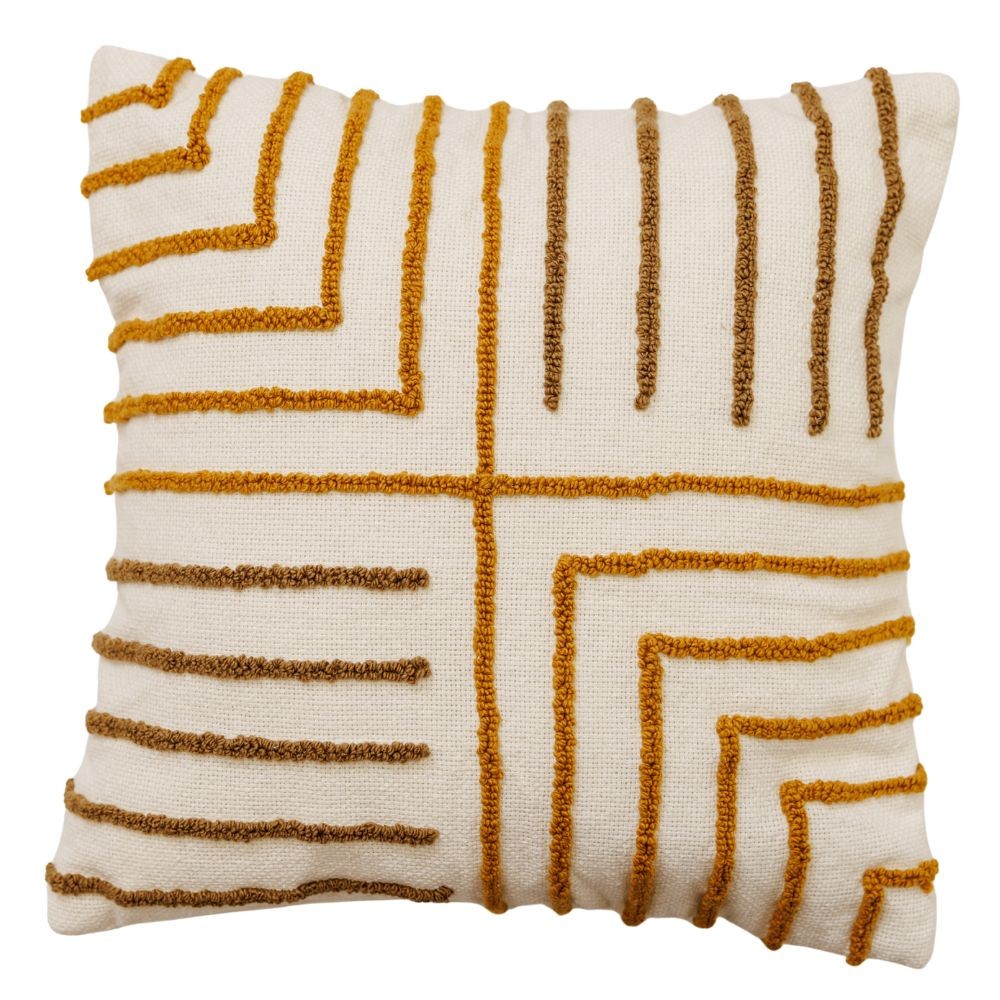 Almofada Geométrica Bordada Mostarda e Caramelo 45x45cm com Enchimento