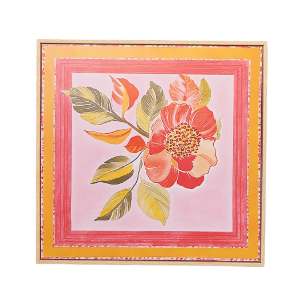 Quadro Decorativo Floral Rosa 30x30 cm com Moldura Filete Moderna