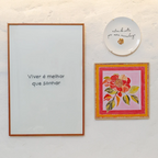 Quadro Decorativo Floral Rosa 30x30 cm com Moldura Filete Moderna