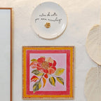 Quadro Decorativo Floral Rosa 30x30 cm com Moldura Filete Moderna