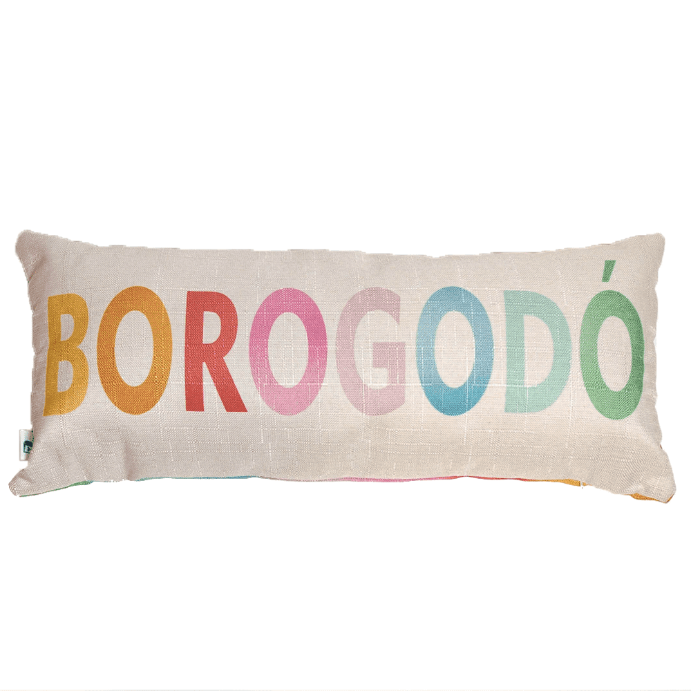 Almofada Baguete com Frase Borogodó em Colorido Enchimento 52 x 22 cm