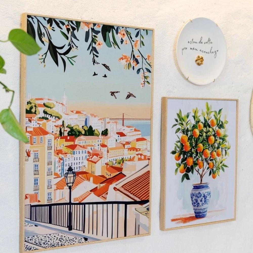 Quadro Decorativo Laranjeira 30x40 cm com Moldura Filete para Sala e Quarto