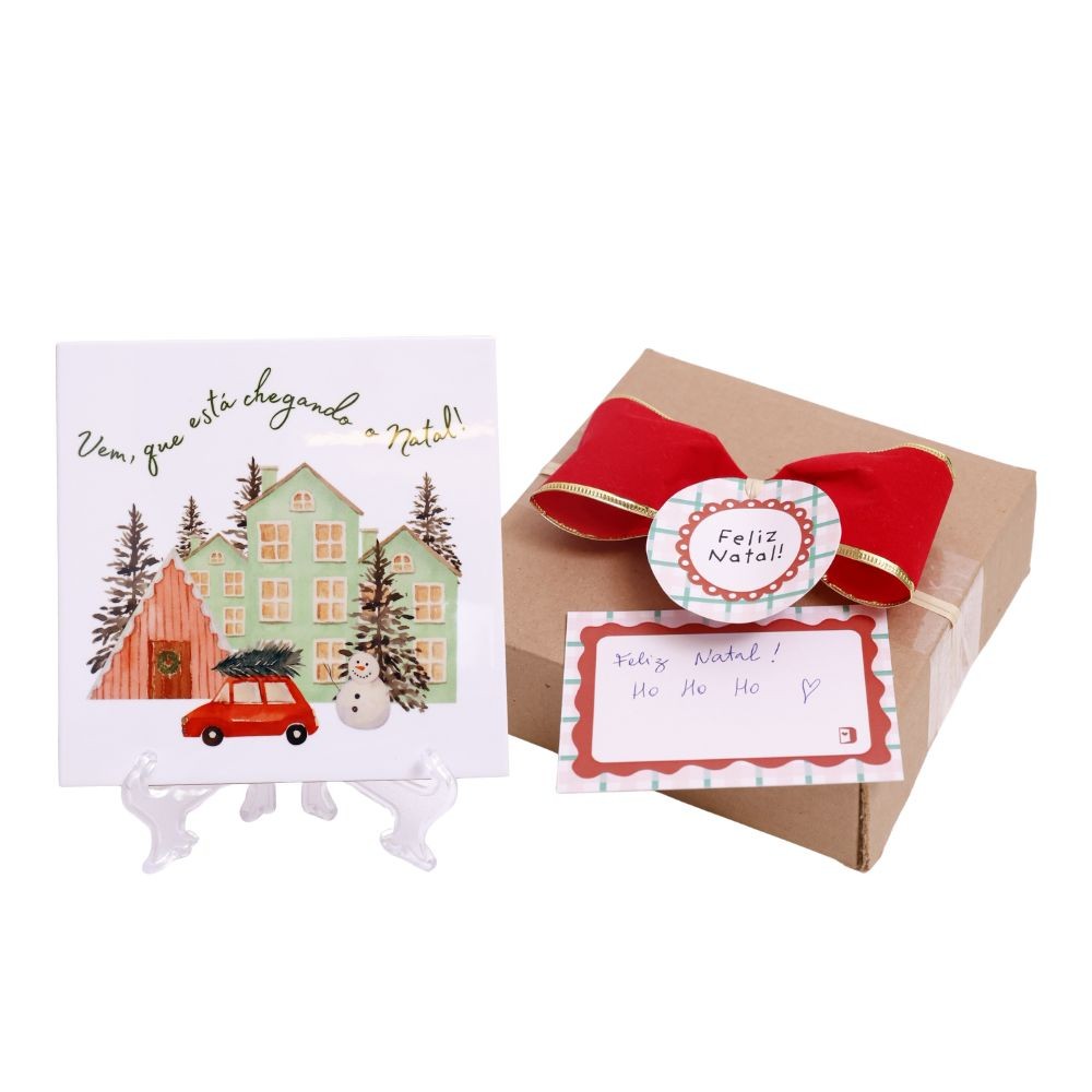 Azulejo de Natal Vila com Suporte e Embalagem