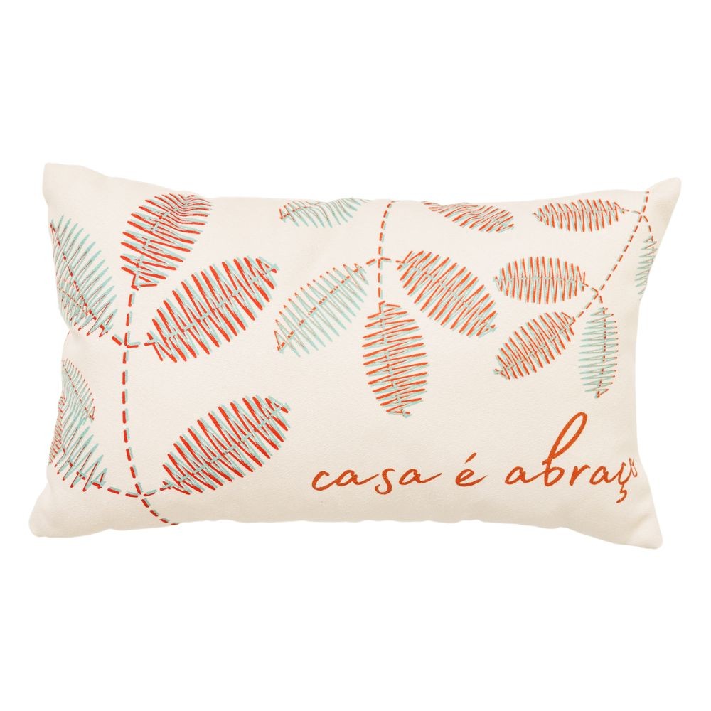 Almofada Baguete Casa é Abraço 50x30cm em Tecido Bouclé