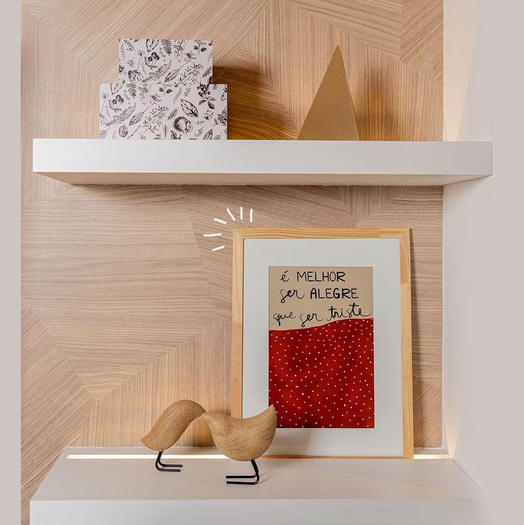 Quadro Decorativo Alegria 40x30 cm com Moldura em Madeira e Vidro
