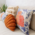 Almofada Flor de Tangerina Azul e Laranja com Enchimento 45 x 45 cm