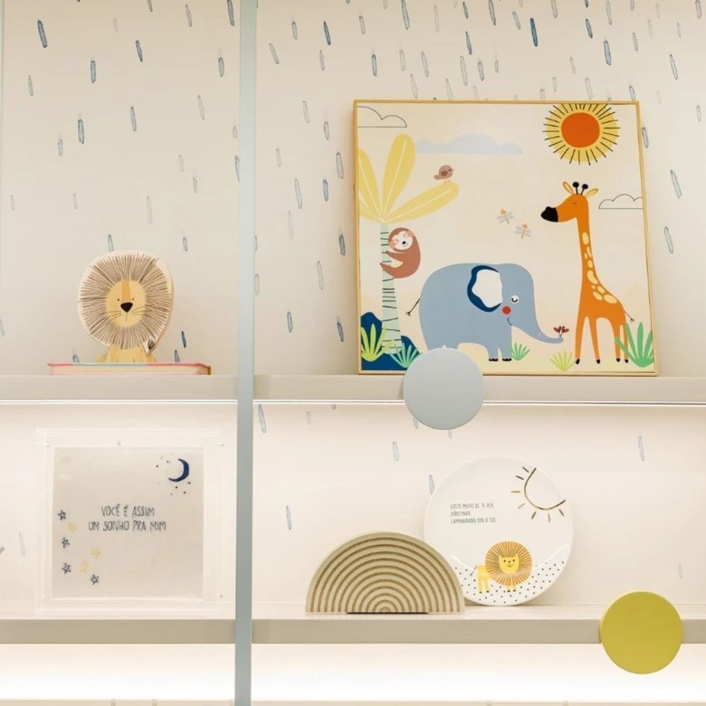 Quadro Decorativo Infantil Animais 40x40 cm em Moldura Filete Tendência