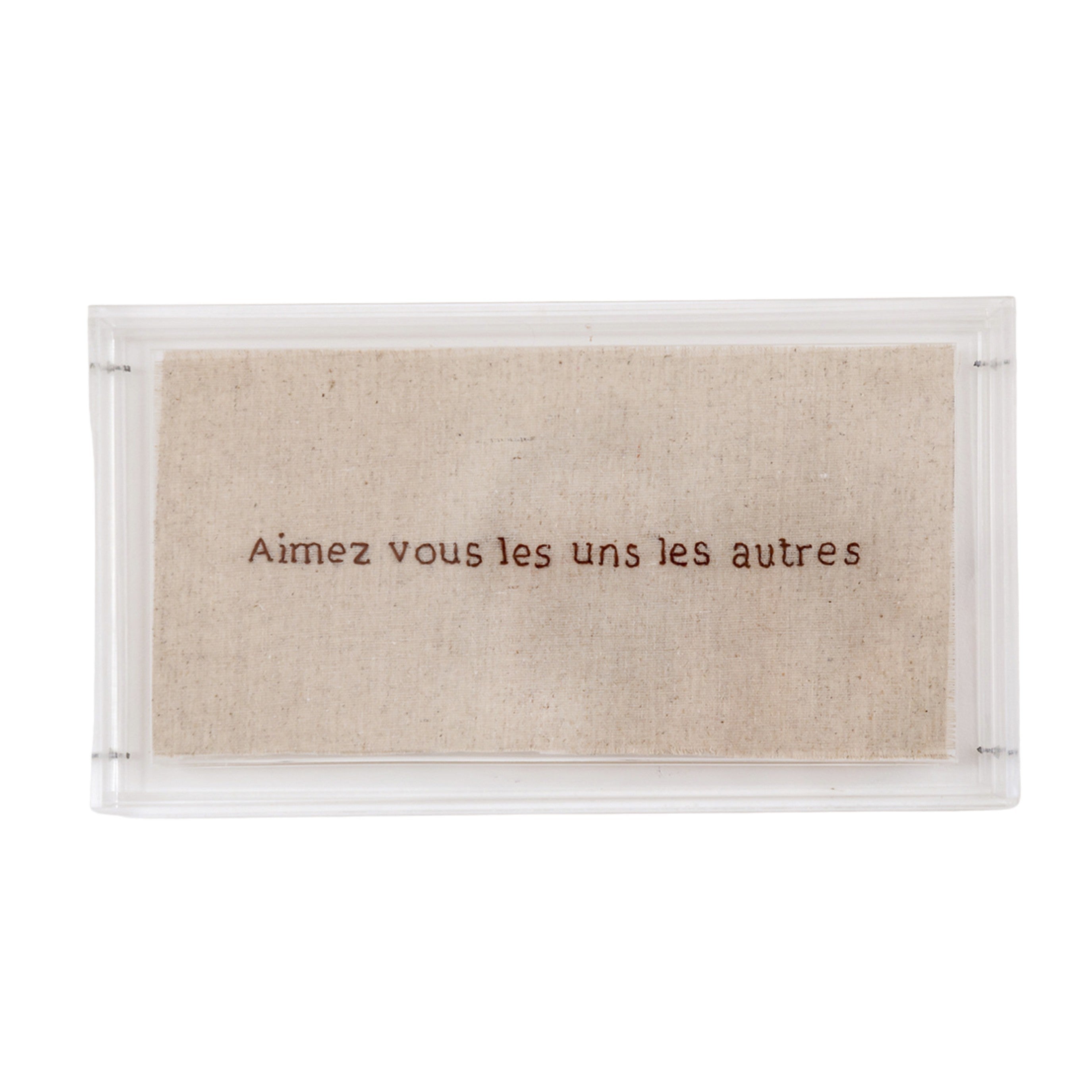 Acrílico Decorativo Aimer 24 por 24 cm em Caixa de Acrílico com Bordado em Linho para Decoração Afetiva