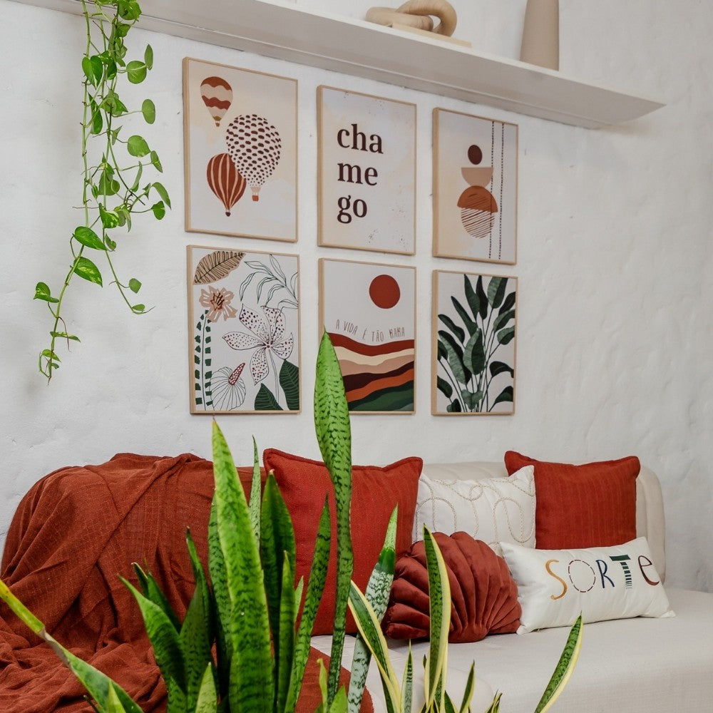 Quadro Decorativo Botânico 30x40 cm em Moldura Filete com Estampa Floral Elegante
