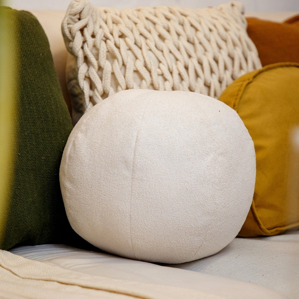 Almofada Decorativa em Formato de Bola Bouclé Cor Creme 23 x 23 cm