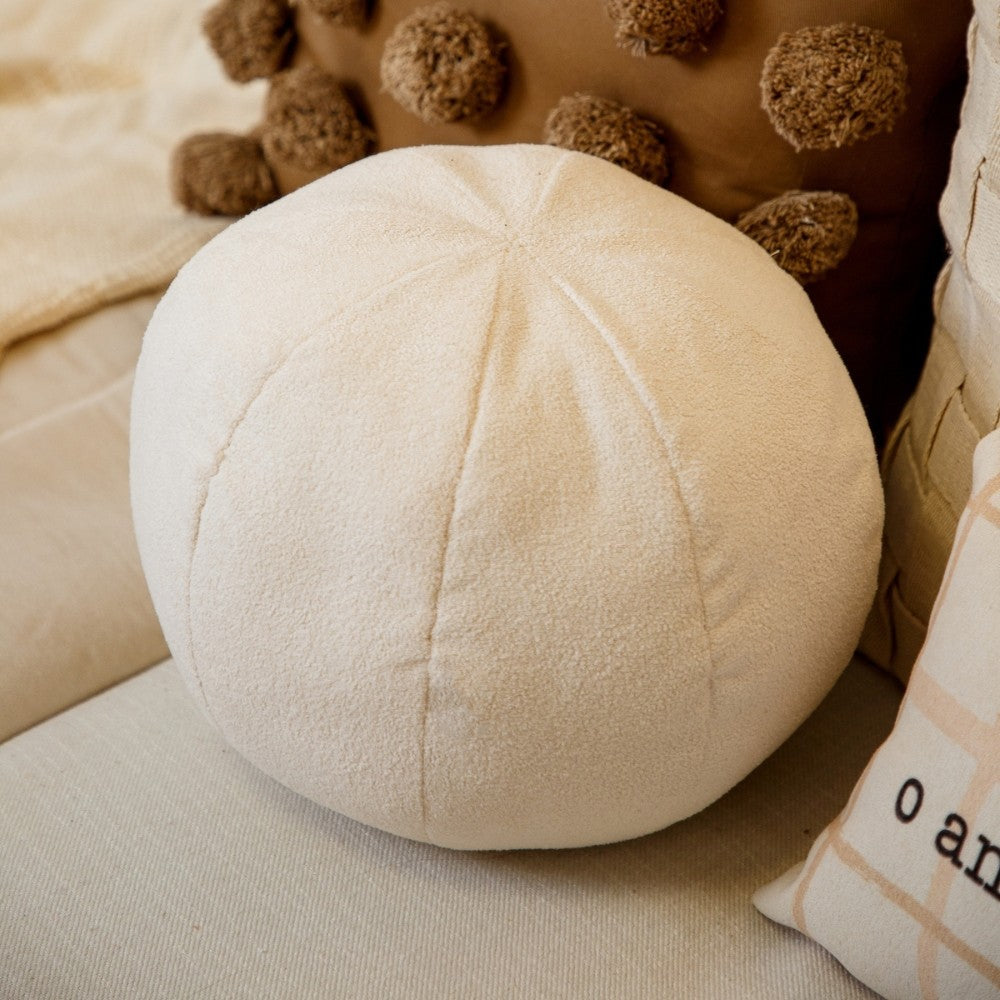 Almofada Decorativa em Formato de Bola Bouclé Cor Creme 23 x 23 cm