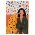 Quadro Decorativo Juma 40x60 cm em  Moldura Filete com Estampa Mulher e Onça