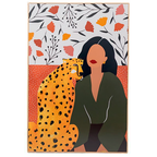 Quadro Decorativo Juma 40x60 cm em  Moldura Filete com Estampa Mulher e Onça
