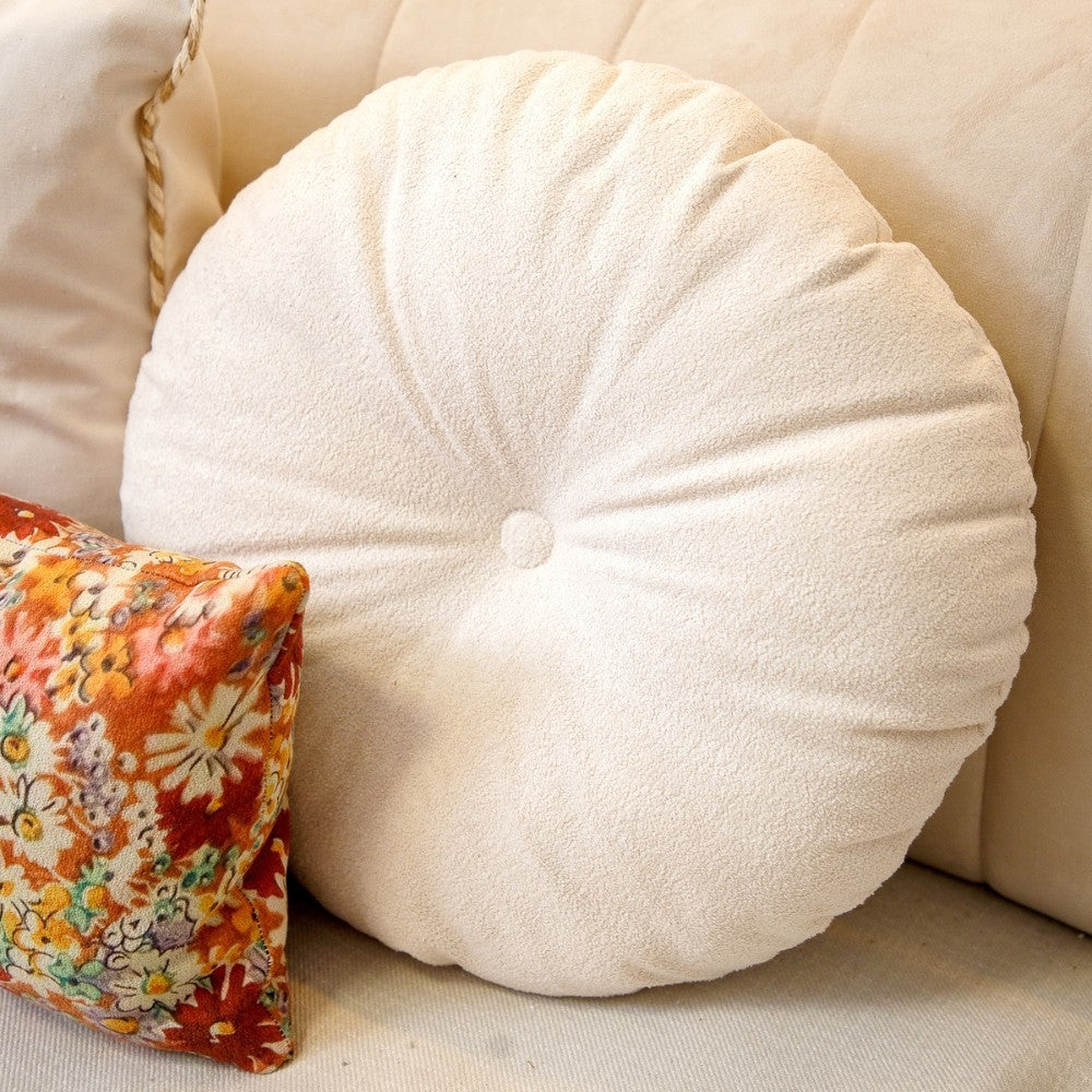 Almofada Decorativa Redonda Circle Creme Tecido Bouclé 42 cm