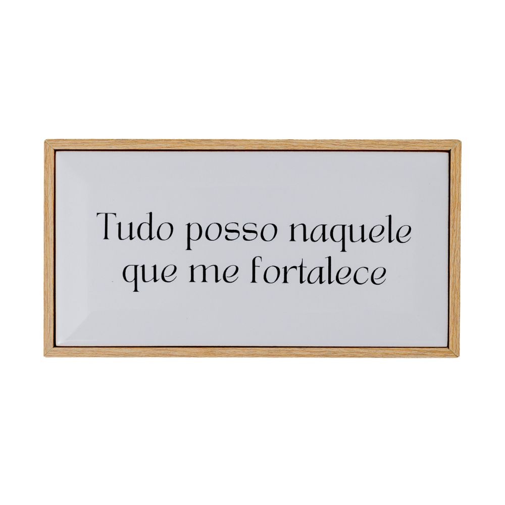 Quadro Azulejo Tudo Posso 20x10 cm em Madeira e Cerâmica Para Decorar Cantinhos com Fé