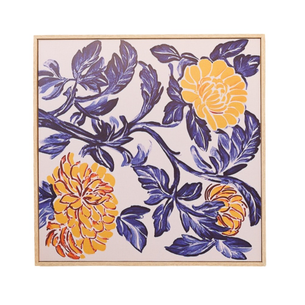 Quadro Decorativo Floral Azul 30x30 cm com Moldura Filete Tendência