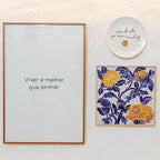 Quadro Decorativo Floral Azul 30x30 cm com Moldura Filete Tendência