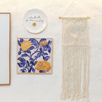 Quadro Decorativo Floral Azul 30x30 cm com Moldura Filete Tendência