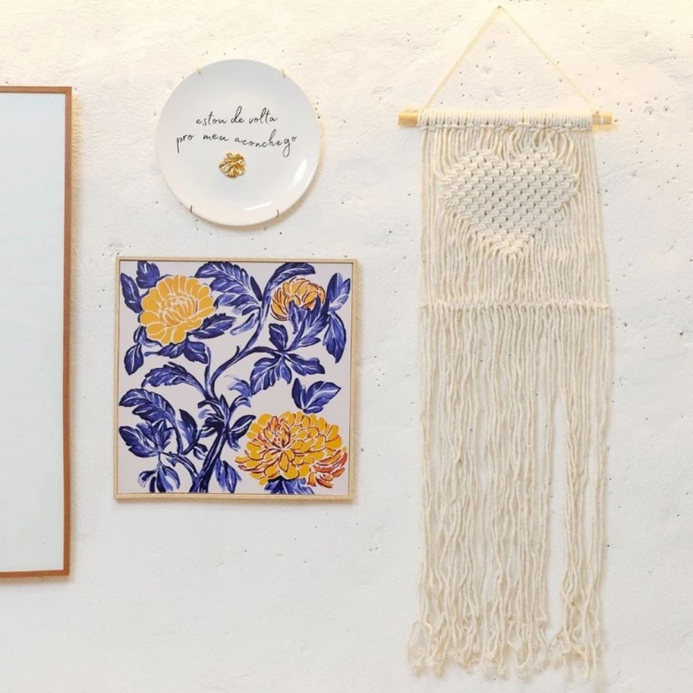 Quadro Decorativo Floral Azul 30x30 cm com Moldura Filete Tendência