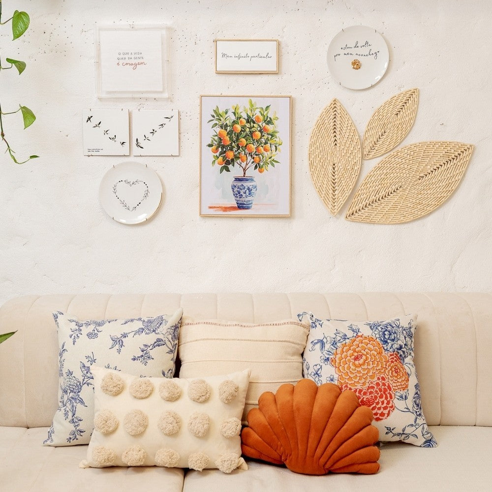 Almofada Decorativa em Forma de Concha Ocre com enchimento 26 x 40cm