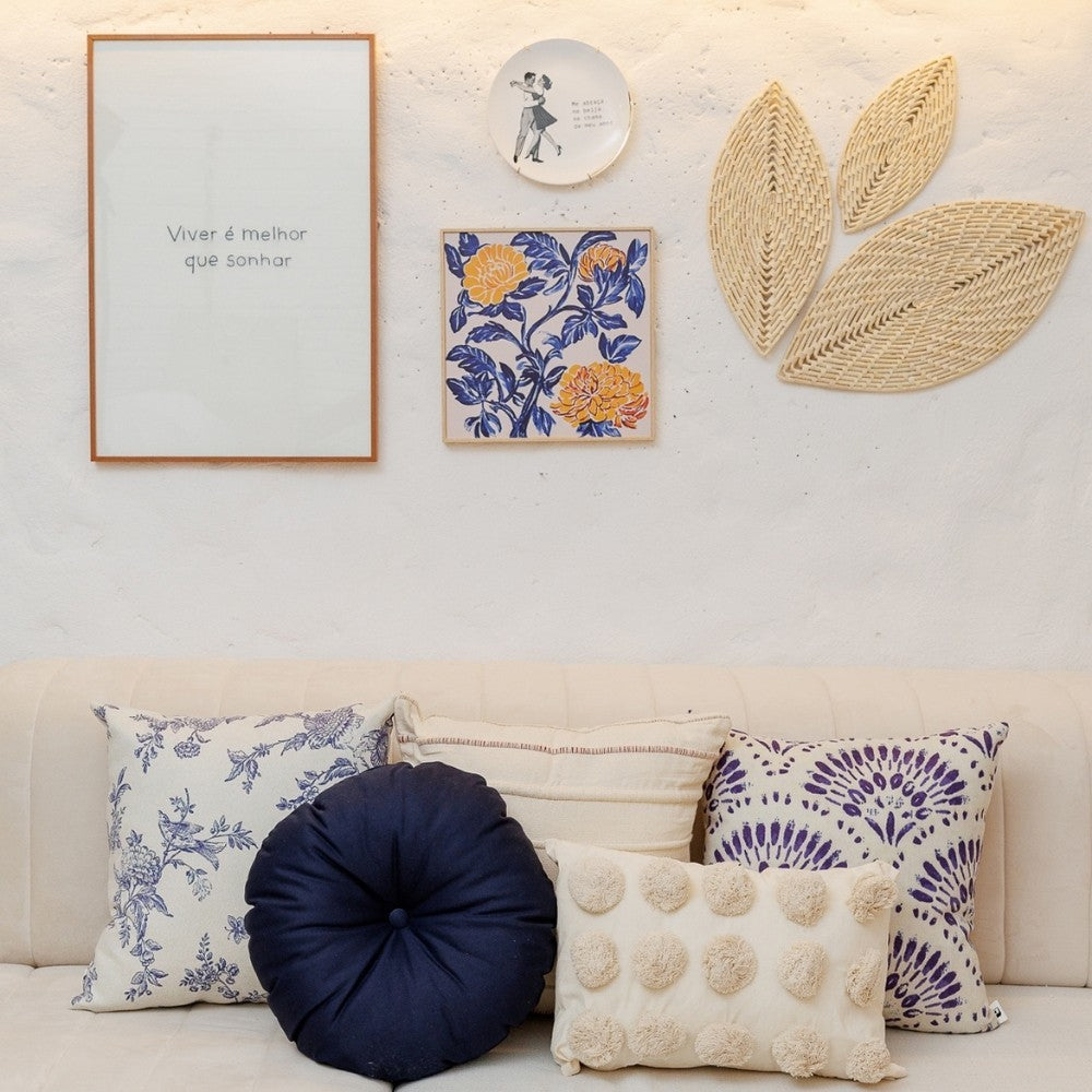 Almofada Decorativa Floral Romantic Azul com Enchimento 45 x 45 cm