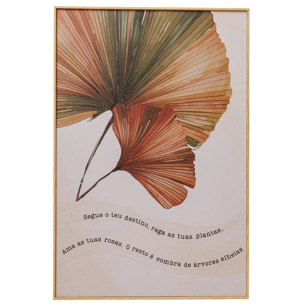 Quadro Decorativo Folha Botânica com Frase Fernando Pessoa 60x40cm